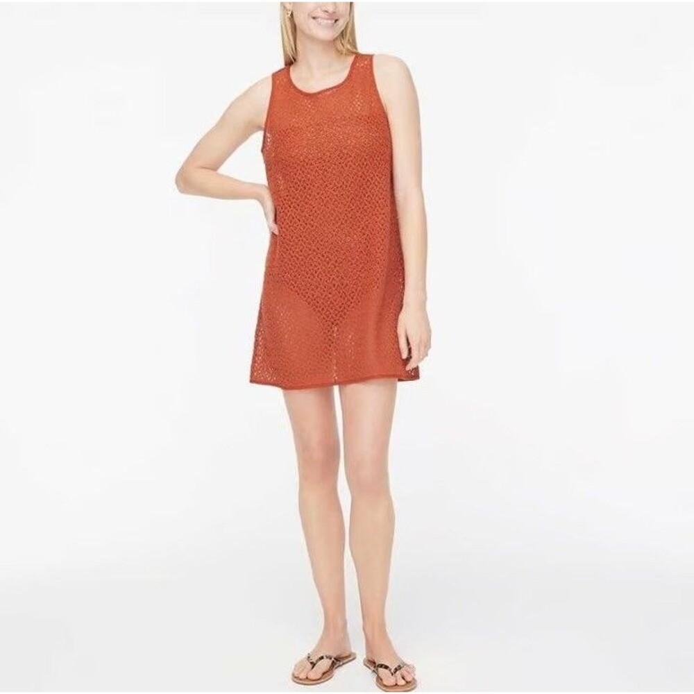 J.CREW Crochet Beach Dress Swimsuit Cover Up S Orange Mini Open Knit NWT B25